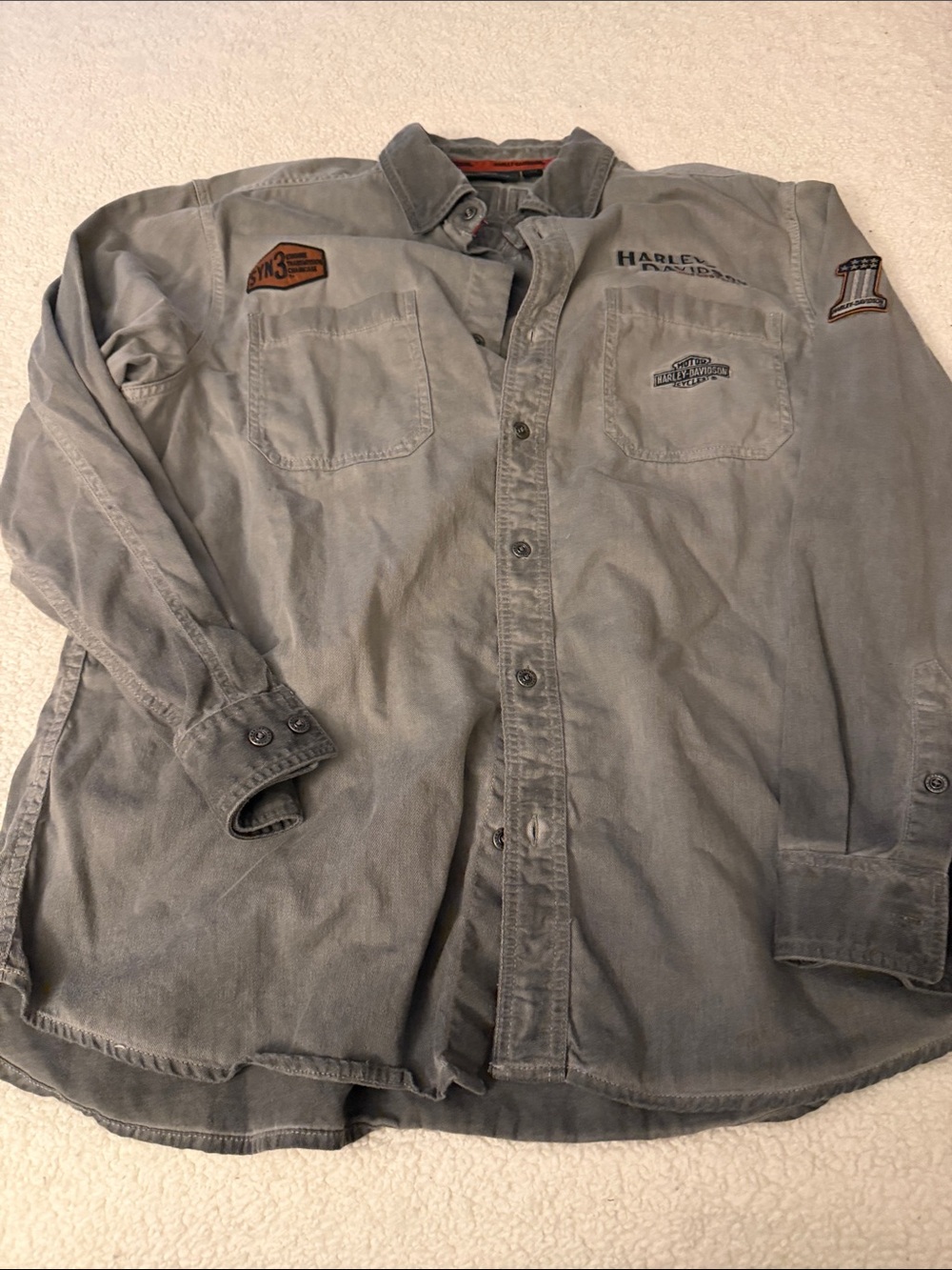 Harley-Davidson Gray Button-Up Shirt with Patches